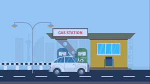 Dessin illustrant une station d'essence