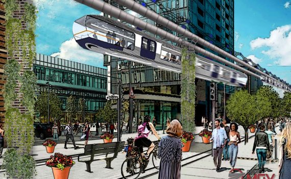 Monorail dans la rue de la Couronne