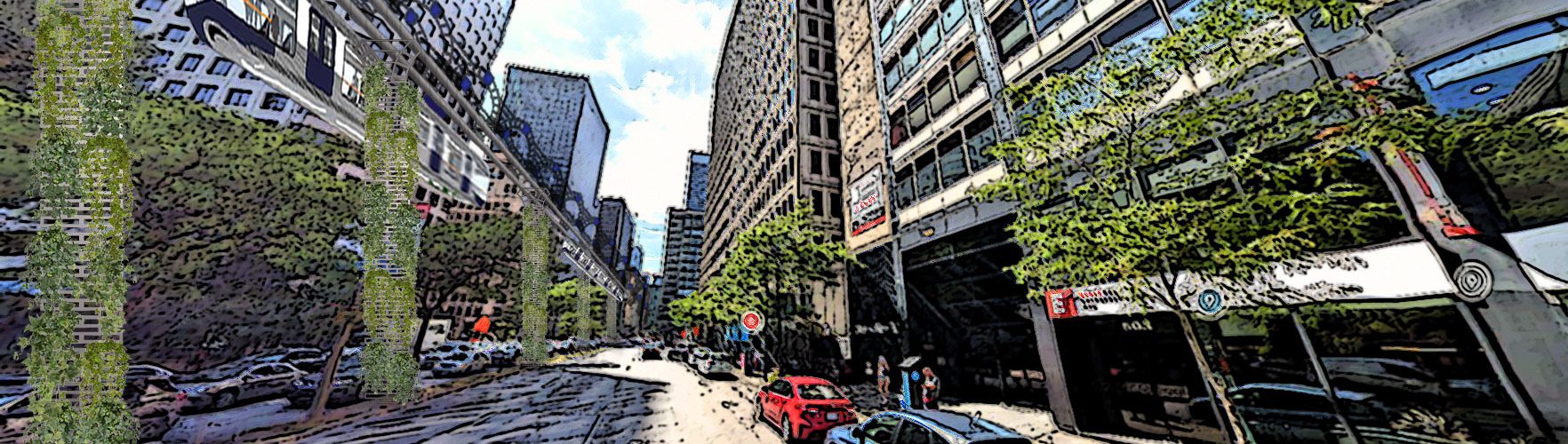 Monorail suspendu dans Boul. René-Lévesque