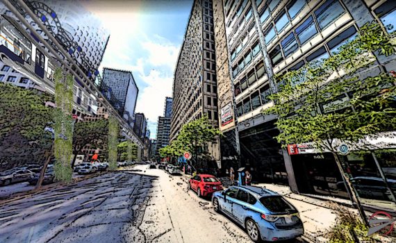 Monorail suspendu dans Boul. René-Lévesque